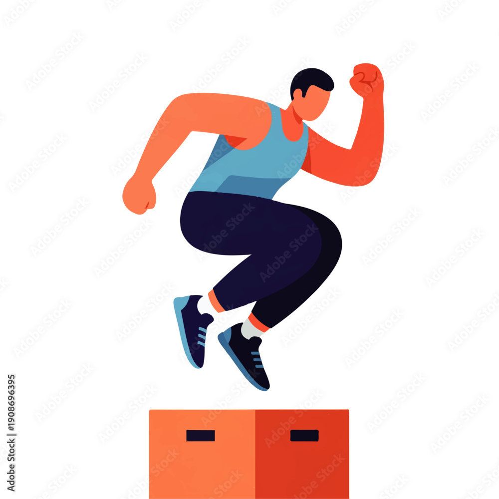 Fototapeta premium Dynamic illustration of a man performing a box jump, showcasing fitness, strength, and an active lifestyle. Ideal for health and workout concepts.