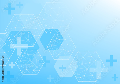 Geometric haxagon light medical background. Technology medical design. Background of hexagon geometric blue pattern