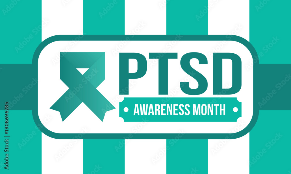 Obraz premium PTSD Awareness Month in June. Post Traumatic Stress Disorder. Celebrated annual in United States. Medical health care and awareness design. Poster, card, banner and background. Vector illustration