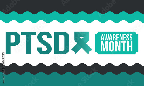 PTSD Awareness Month in June. Post Traumatic Stress Disorder. Celebrated annual in United States. Medical health care and awareness design. Poster, card, banner and background. Vector illustration