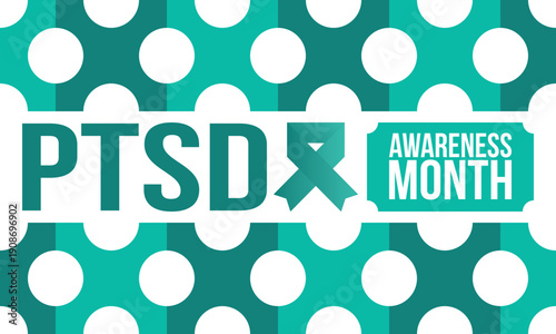 PTSD Awareness Month in June. Post Traumatic Stress Disorder. Celebrated annual in United States. Medical health care and awareness design. Poster, card, banner and background. Vector illustration