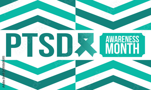 PTSD Awareness Month in June. Post Traumatic Stress Disorder. Celebrated annual in United States. Medical health care and awareness design. Poster, card, banner and background. Vector illustration