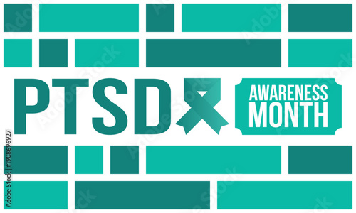 PTSD Awareness Month in June. Post Traumatic Stress Disorder. Celebrated annual in United States. Medical health care and awareness design. Poster, card, banner and background. Vector illustration