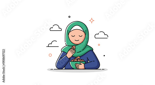 Serene Muslim Woman Praying with Smartphone in Hand