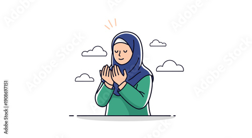 Peaceful Muslim Woman Praying with Hands Together Outdoors