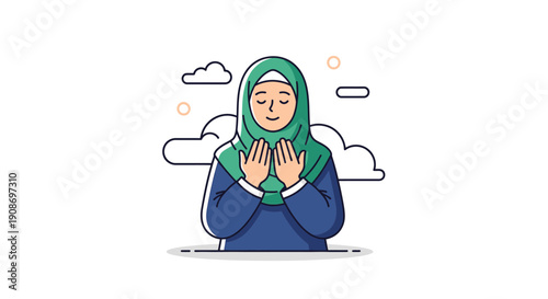 Peaceful Muslim Woman in Prayer with Serene Expression