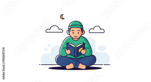 Young Child Sitting Cross-Legged Outdoors Reading Book