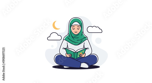 Young Muslim Woman Reading Quran in Peaceful Outdoor Setting