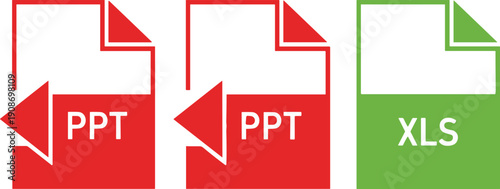 Vector illustration of digital file icons, PowerPoint PPT and Excel XLS documents, office presentation and spreadsheet symbols for design