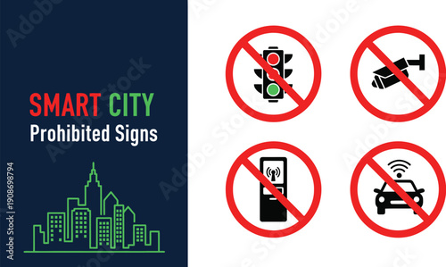 Smart city technology restriction icons collection