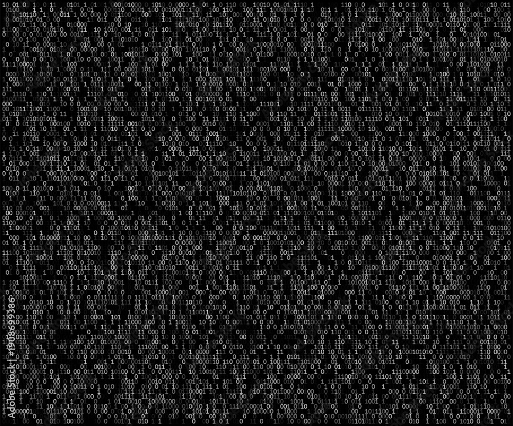 Fototapeta premium A high-contrast digital tapestry featuring a dense grid of brilliant white binary digits. This visualization captures the raw, clinical essence of pure information and software logic against an infini