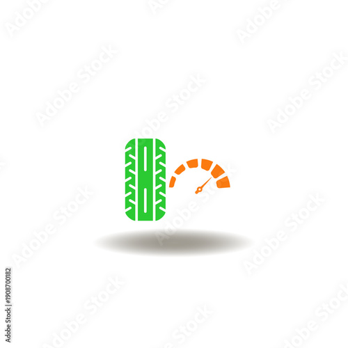 Vector illustration of tire and manometer. Symbol of tires and wheels service.