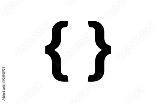 Black curly braces, also known as curly brackets or squiggly brackets, a fundamental punctuation mark and programming symbol, prominently displayed on a clean white background, representing code block