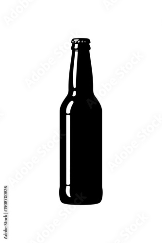 Versatile black silhouette icon of a classic glass beverage bottle with a crown cap, perfect for representing beer, soda, or sparkling drinks. Ideal for graphic design, web interfaces, mobile apps, an