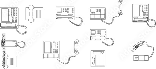 Set of technical vector drawings for architecture and interior design, featuring furniture layouts, electronics, and fireplaces.