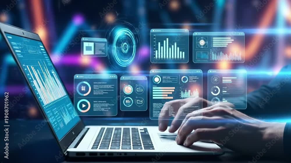 custom made wallpaper toronto digitalProfessional working on laptop with analytics dashboards and data visualization interfaces. Business intelligence technology with digital charts, graphs performance metrics for monitoring and analysis