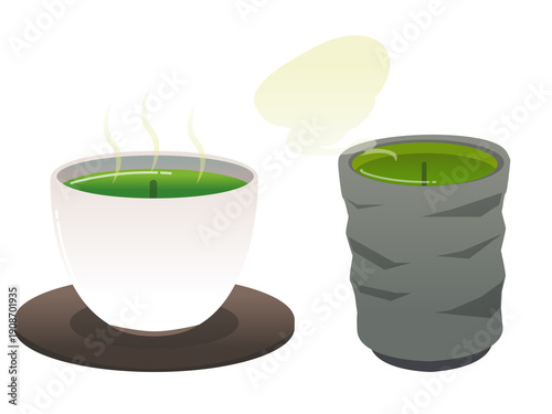 Illustration of a set of two Japanese teacups