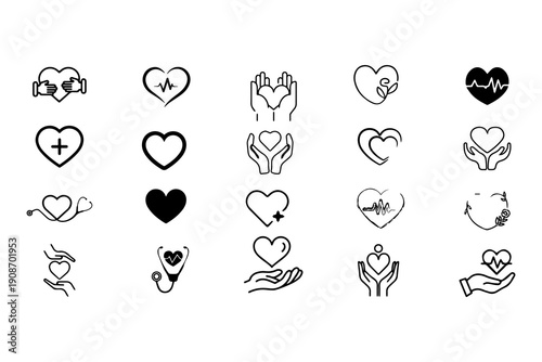 Heart icon in linear design isolated vector signs. Medicine concept. Medical health care. Love passion concept. Heart shape. Romantic design. Heartbeat/hear beat pulse flat icon for medical apps.