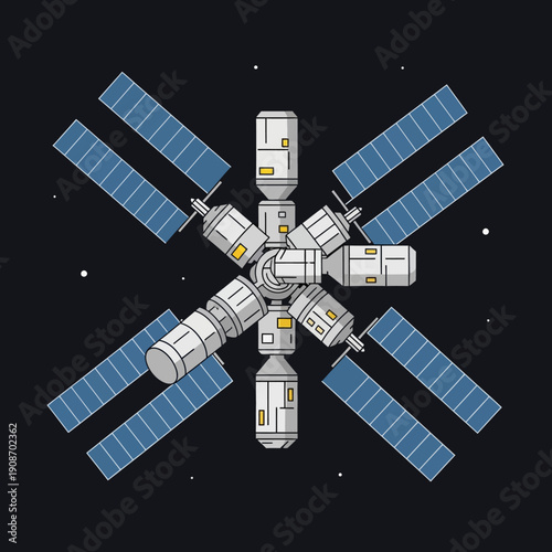 Futuristic Space Station with Solar Panels in Orbit