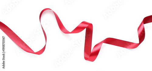 Canvastavla Beautiful red ribbon isolated on white, top view. Banner design