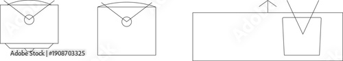 Technical vector drawing showing various top-down views of modular furniture components, storage units, and desks in black lines