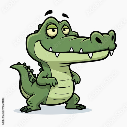 Cartoon crocodile character standing with a confident expression  