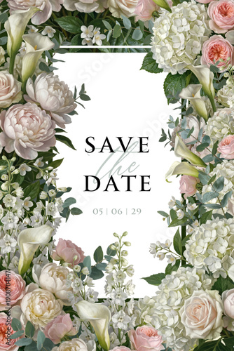 Vintage vector illustration with white flowers on a changeable background. Floral design template for wedding invitation, greeting card, notebook cover, flyer or banner.