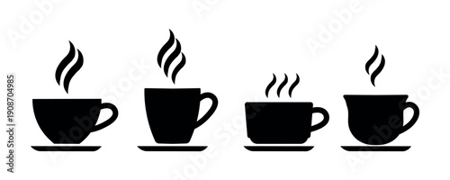 Coffee cup icon set. Cups of coffee tea collection. Hot drink icon. Disposable cup. Cup coffe with steam