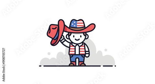 Cute Cartoon Child Wearing American Flag Hat and Backpack