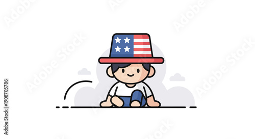 Cute Child Wearing Patriotic Uncle Sam Hat for Independence Day