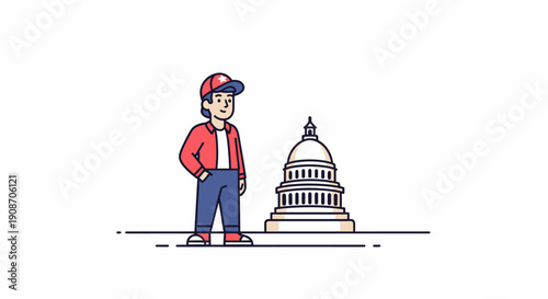 Young Man Exploring Capitol Building with Backpack