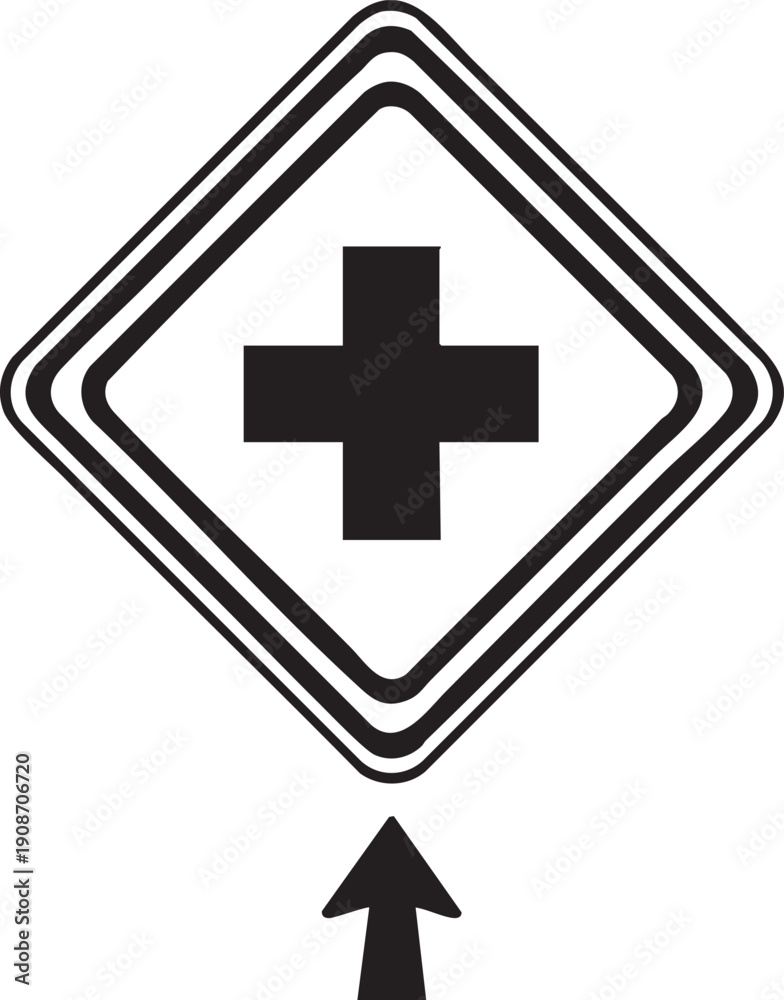 Fototapeta premium Single First Aid Station Informational Sign Silhouettes Isolated on White Background