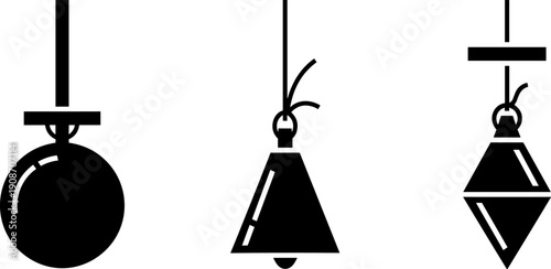 Collection of three simple black icons representing different hanging objects on a white background