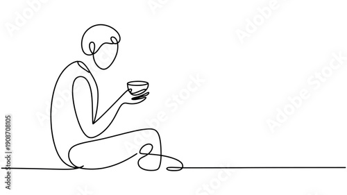 A minimalist line drawing of a person sitting and enjoying a cup of coffee
