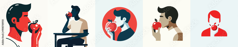 Obraz premium Vector Illustration of a Man Eating an Apple