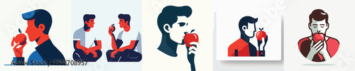 Vector Illustration of a Man Eating an Apple