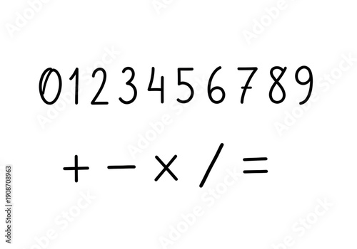 Hand drawn numbers and mathematical symbols set isolated on white background png