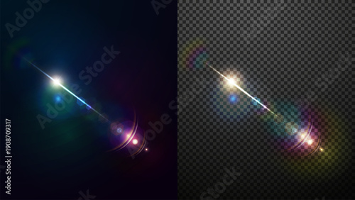 Realistic lighting digital lens flare. Sunlight special lens flare light effect. Lens flare of a light is a orange and pink light show