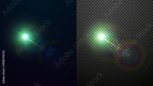 Green lens flare of a light. Lens flare of a light is a green light show with a rainbow