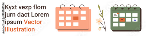 Time management, organization, schedule planning, event tracking, calendar design, productivity tools. Two styled calendars with marked dates and floral accents. Time management and organization