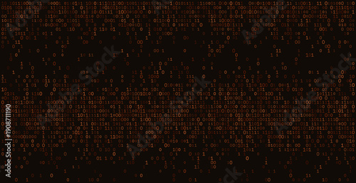 Burnished bronze digits shimmer across a deep chocolate void. This sprawling digital tapestry weaves together thousands of zeros and ones into a dense, rhythmic grid, capturing the grounded warmth of 