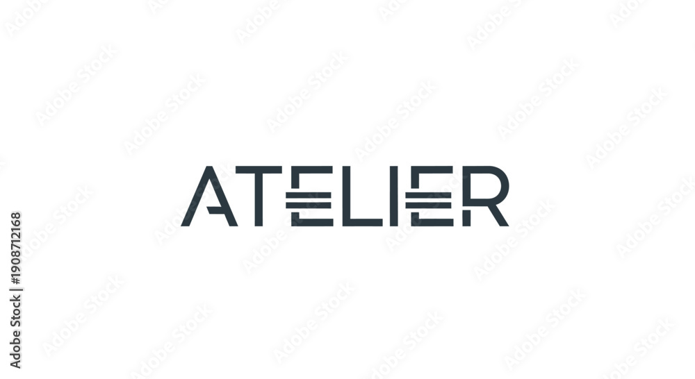 Obraz premium Modern minimalist ATELIER wordmark logo design with stylized E letters.