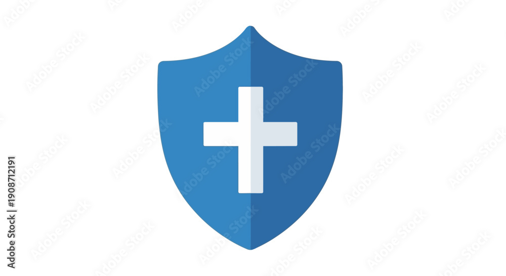 Fototapeta premium Blue Shield with White Cross Symbolizing Health and Protection.