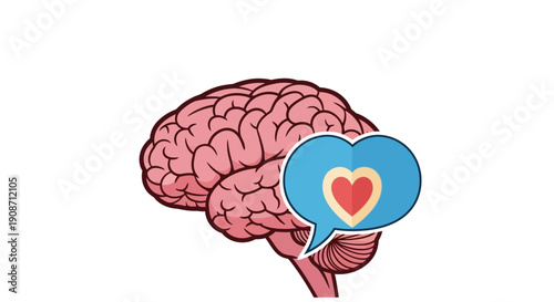 Brain with Heart Speech Bubble Representing Emotional Intelligence.