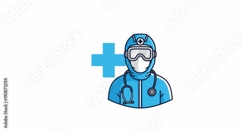 Medical Professional in PPE Suit with Stethoscope and Goggles.