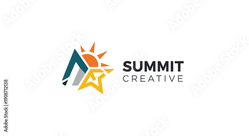 Summit Creative Logo with Mountain Sun and Star Elements.