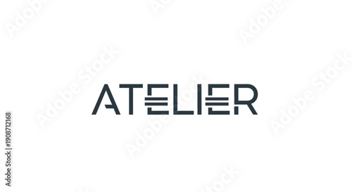 Modern minimalist ATELIER wordmark logo design with stylized E letters.