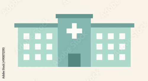 Minimalist Hospital Building Illustration with Medical Cross Symbol.