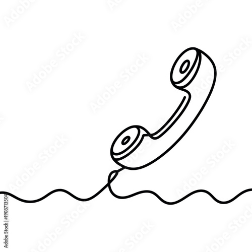 A simple line drawing of a telephone handset with cord