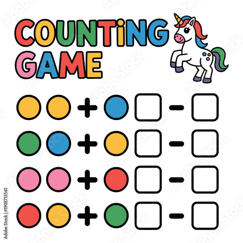 A colorful counting game for kids with a unicorn theme